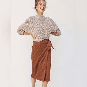 Anthropologie lauren faux suede wrap midi skirt